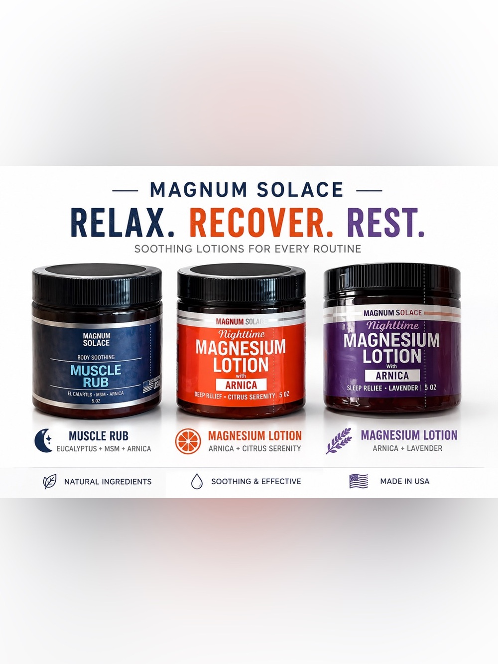 Magnum Solace Wellness Bundle Muscle Rub + Magnesium Lotion Arnica 5oz